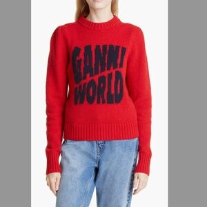 Ganni World Graphic Recycled Wool Blend Sweater